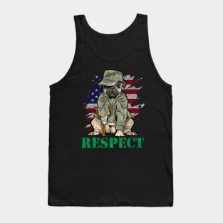 Military Pug Dog Veteran US Army American Flag Gift Tank Top